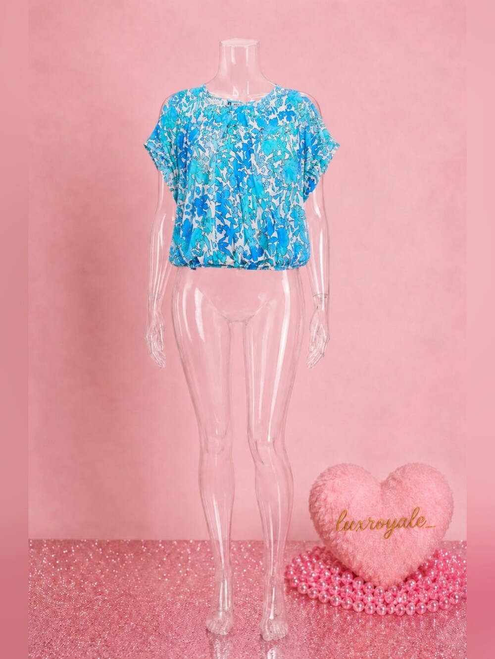 Jennifer Lopez Blue Floral Dolman Blouse Size Large Batwing Flowy Top - Picture 4 of 5